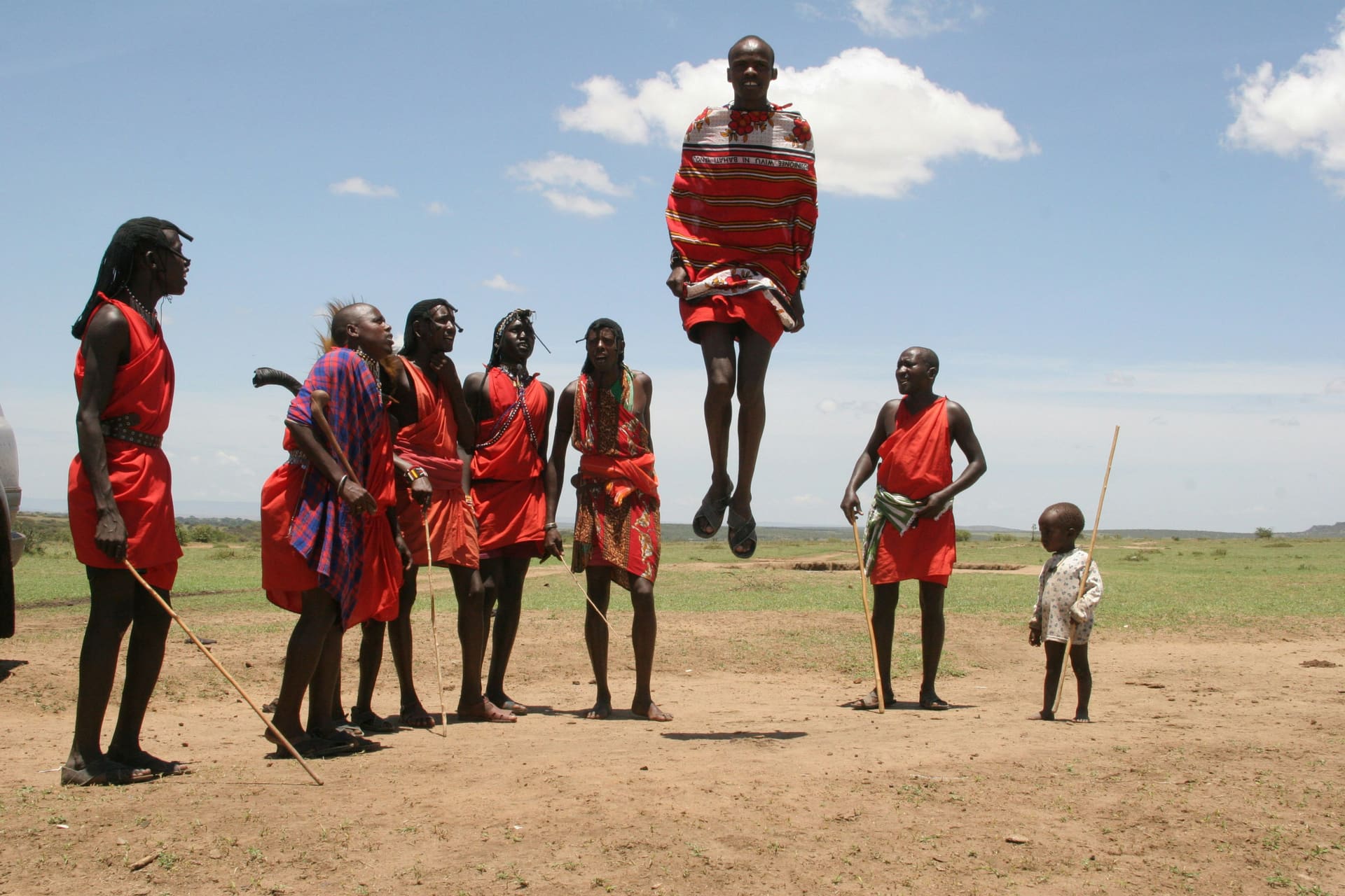 Maasai warriors performing the adumu jumping dance